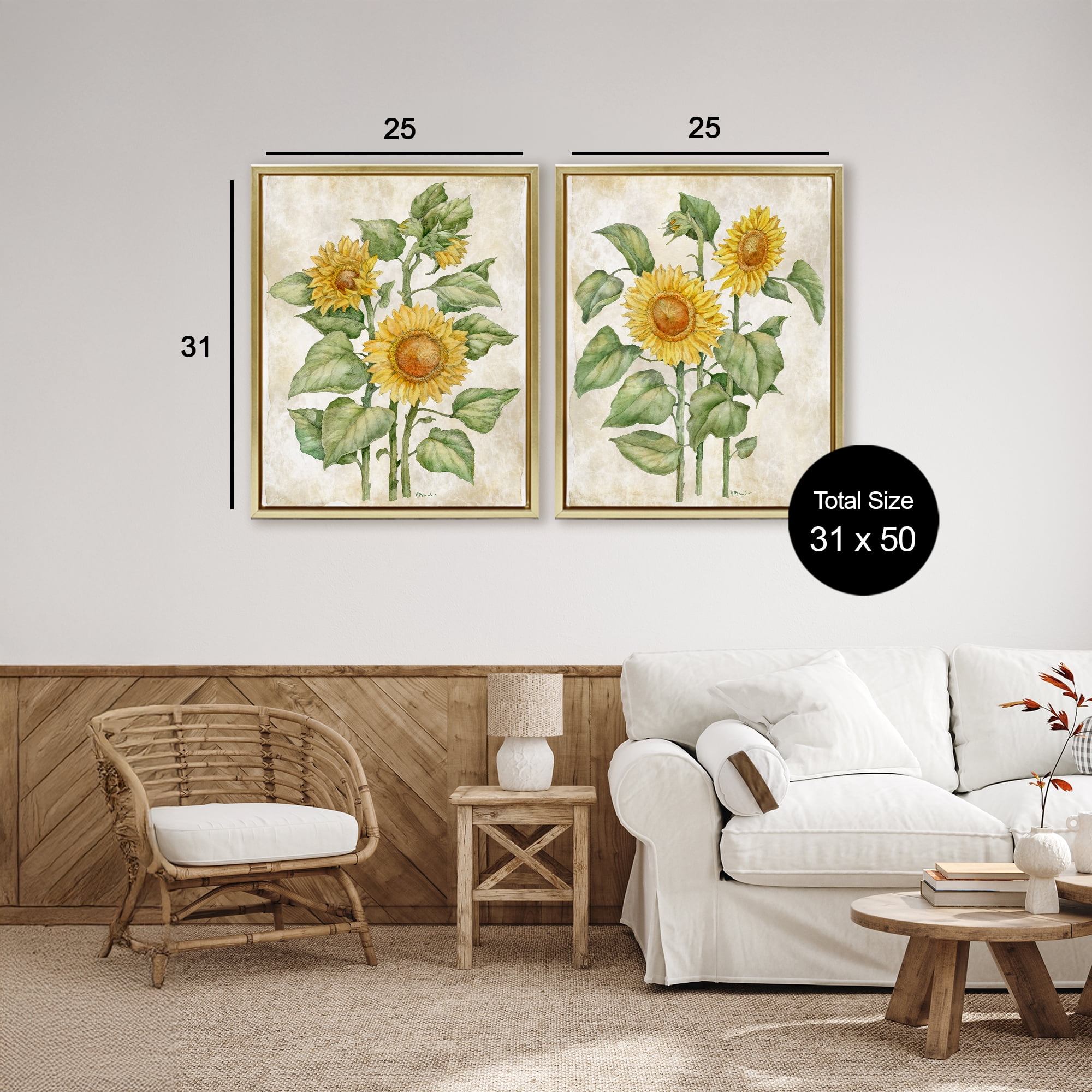 Stupell Industries Floral Journal Sunflower Studies 2 Piece Gold Framed Floater Canvas Set, design by Paul Brent