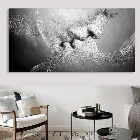 Metal Wall Artwork Unframed Fashion Black & White Affectionate Love Kiss Abstract Photos Art on Canvas Painting Wall Art Picture Print Artwork for Living Room Bedroom Office Wall Require a Frame ()