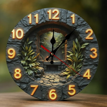 Wall Clock Decorative - Rustic Forest Gateway Print 2D Vintage Wall Clocks Battery Operated Silent Non-Ticking for Bedroom, Living Room, Kitchen, Office, Classroom, 10 Inch