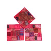 Mogul Pink Indian Handmade Patchwork Vintage Embroidered Decorative Square Accent Pillow Case 16 X 16 Inches