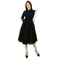 thumbnail image 6 of Bimba Women's 3/4 Sleeve Linen Collar Neck Solid Flared Shirt Dress with Side Pockets, 6 of 9