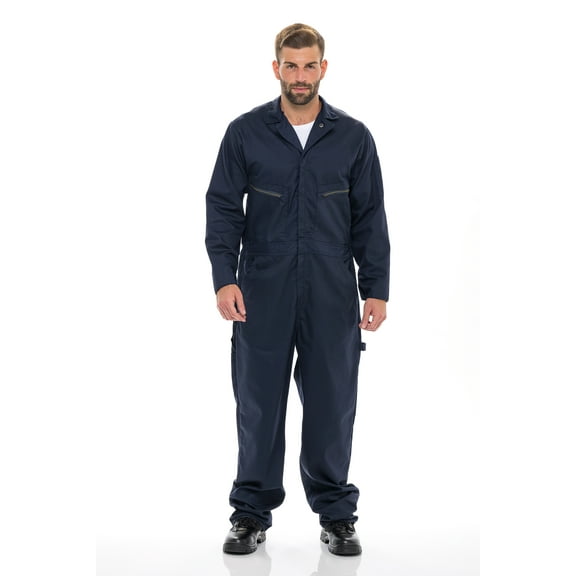 Men's 8 Ounce Twill Deluxe Long Sleeve Coverall Men Zip-Front Cotton Coverall Navy Large