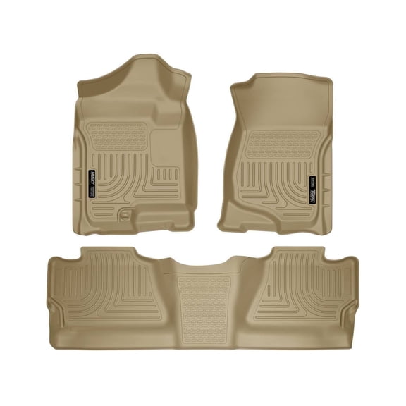 Husky Liners 98203 Weatherbeater Floor Mats Fit 2007-2014 Chevy Silverado/GMC Sierra 1500/2500/3500 Crew Cab - Front/2nd Seat - Tan