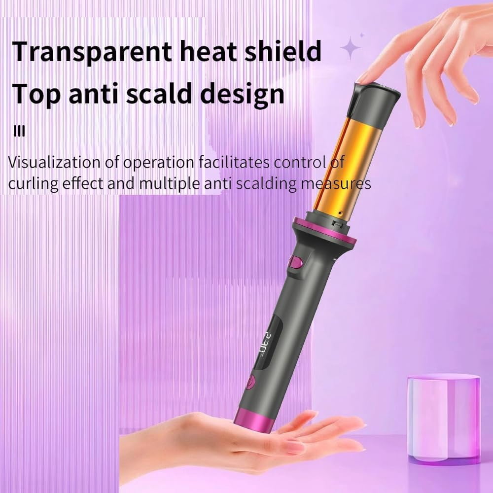 1 Inch Curling Iron Automatic Rotating Long Hair Curler with Digital Display Beach-Waves Curling Wand with 6 Temp, 500 Million Ionic, 100-240v Voltage & Lightweight for Travel (White)