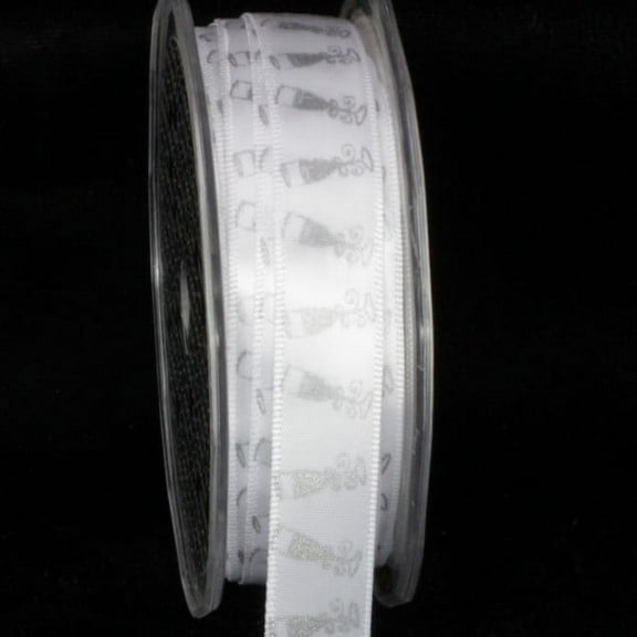 White and Silver Celebrations Wired Craft Ribbon 0.5" x 108 Yards