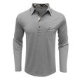 thumbnail image 5 of Men's Spring And Autumn Solid Color T-shirt Lapel 3 Button Open Placket Button Long Sleeved TopM, 5 of 5