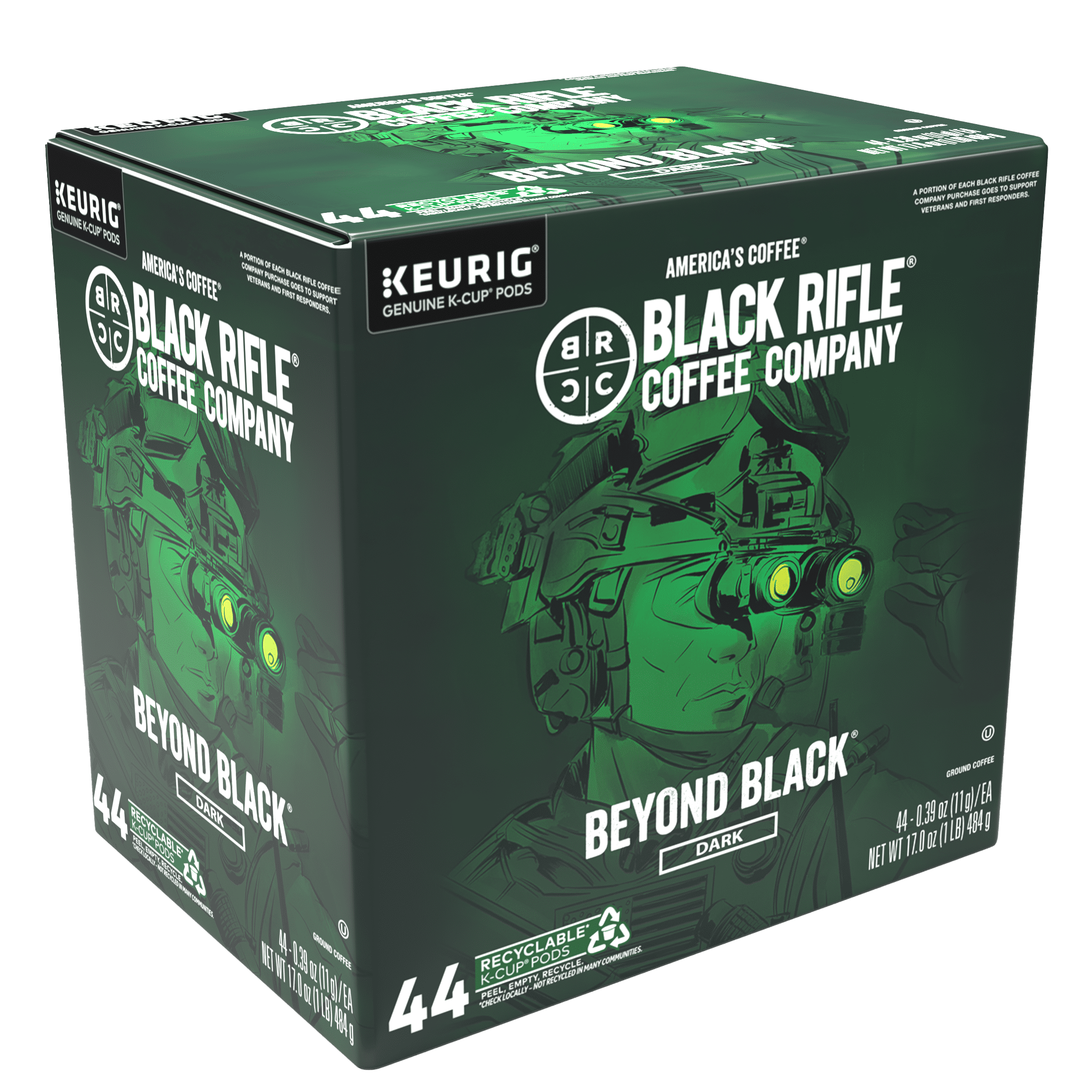 Black Rifle Coffee Company Beyond Black K Cups Pods, Dark Roast, 44 Ct