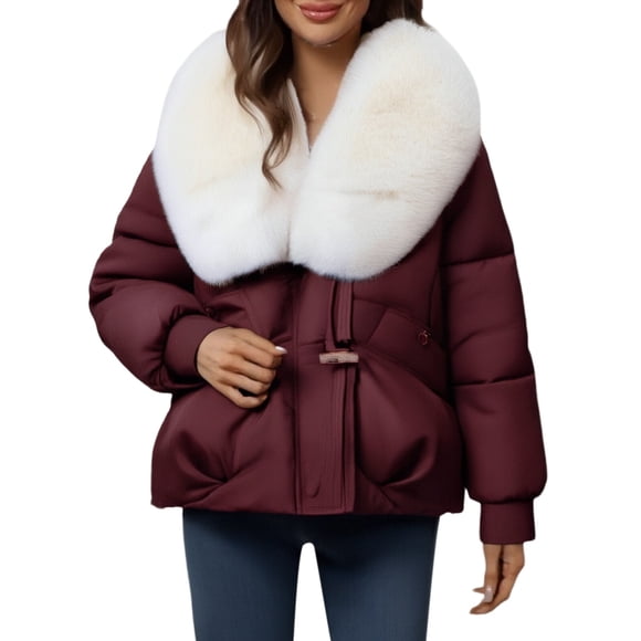 Aoiroe Fall Jackets For Women 2025 Womens Long Winter Coat Down Coats For Women Plus Size Coat Puffer Jacket Womens Jacket Trench Coat Women Wine 2XL