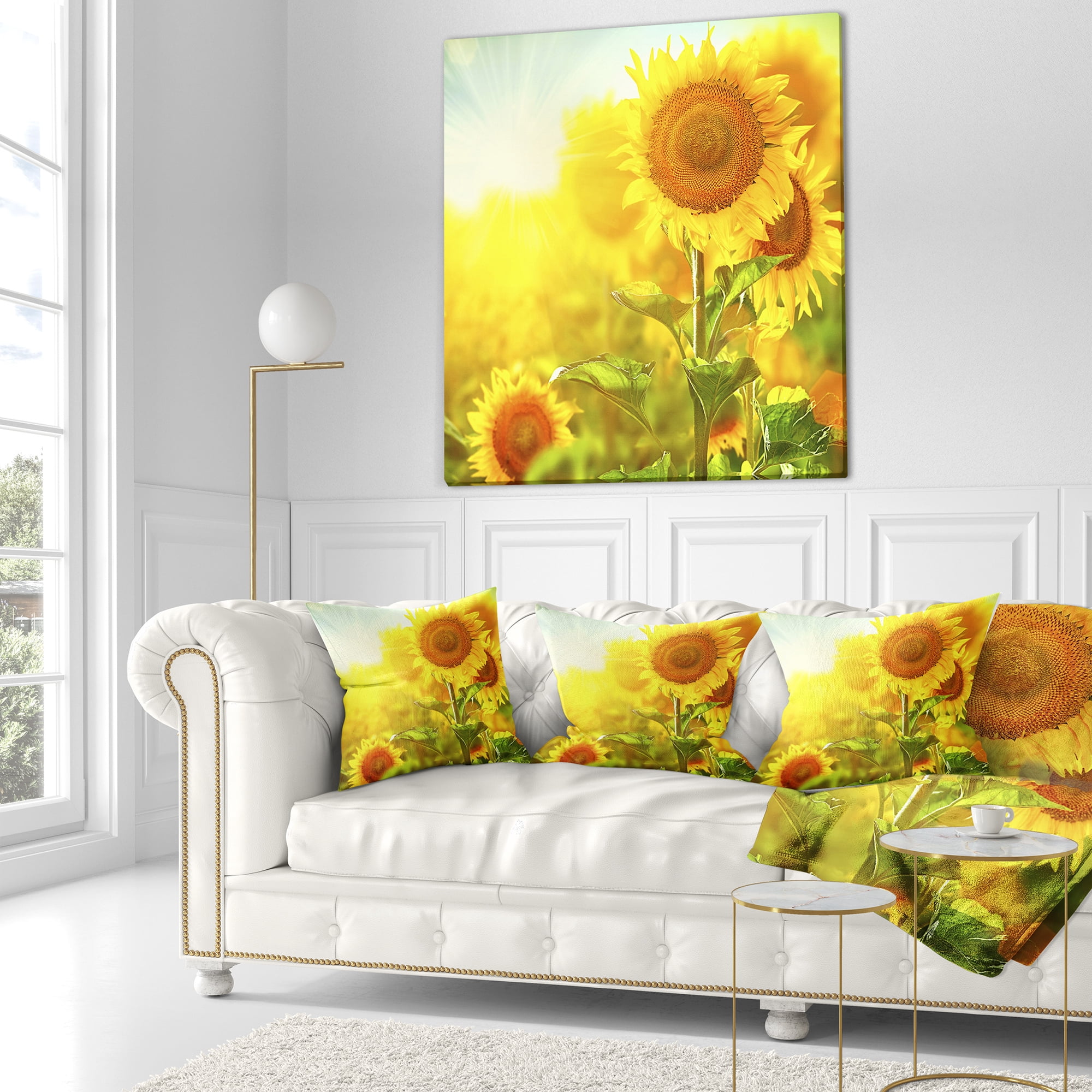 Designart Bright Sunflowers Blooming on Field - Animal Throw Pillow - 18x18