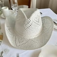 thumbnail image 5 of RUINIXCW Straw Cowboy Hats for Women Woven Cowgirl Hat with Shapeable Brim Unisex Hollow Out Woven Roll Up Summer Beach Sun Hat, 5 of 8