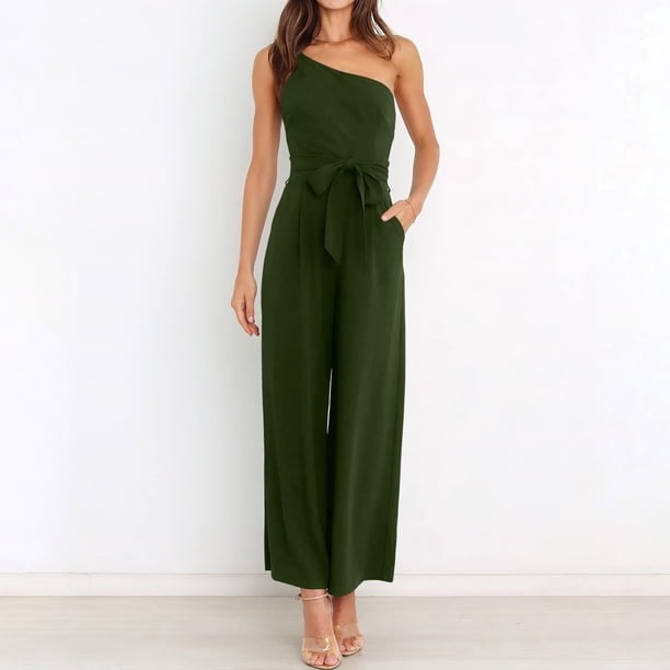 Traje de trabajo de oficina asimétrico con lazo sin espalda de color sólido para mujer FLhrweasw Nuevo