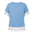 thumbnail image 5 of Admvng Women's T-Shirt Crew Neck Fringe Trim Short Sleeve Solid Casual Summer Tops, 5 of 7