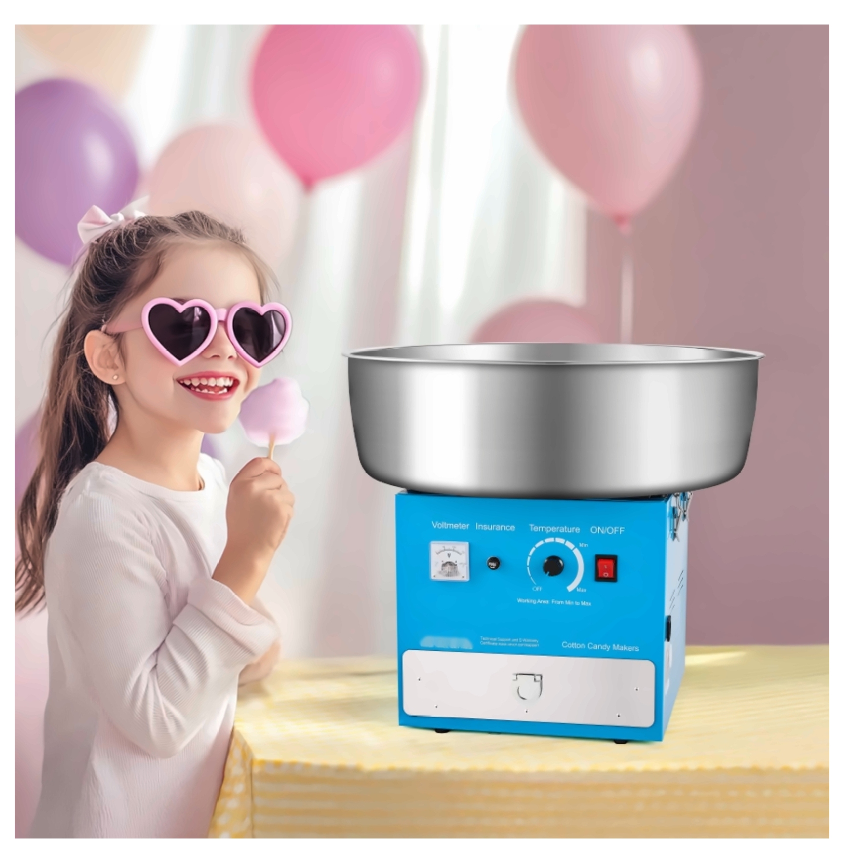 Electric Cotton Candy Machine, 1000W Commercial Candy Floss Maker with 20.5" Bowl, Blue - Home & Party Use