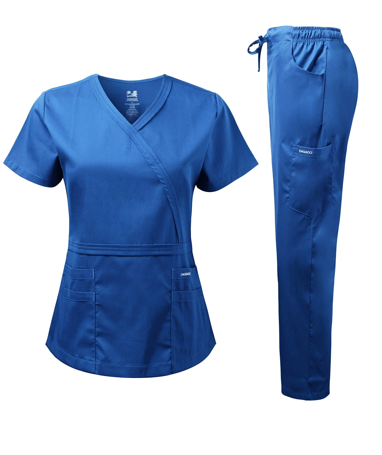 5/PK Size Large Women's Contrast Scallop Nursing Uniform Scrubs Set Top & Pants 
