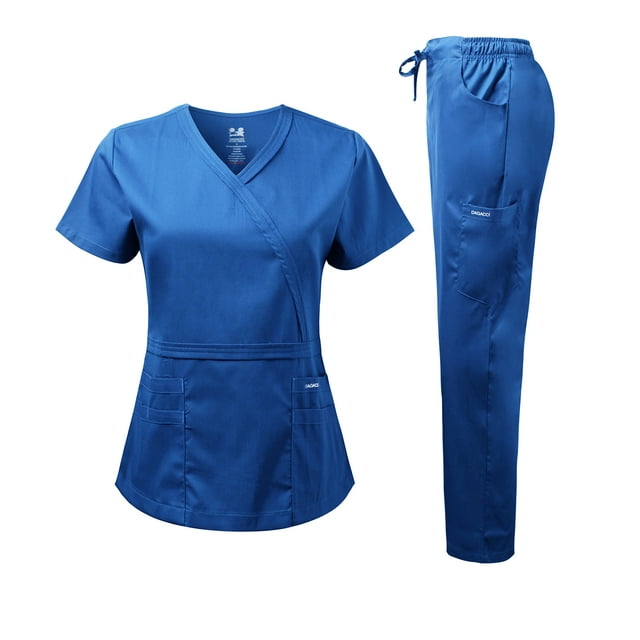 Dagacci Medical Uniform Women's Scrub Set Natural Stretch Y-Neck Stitch ...