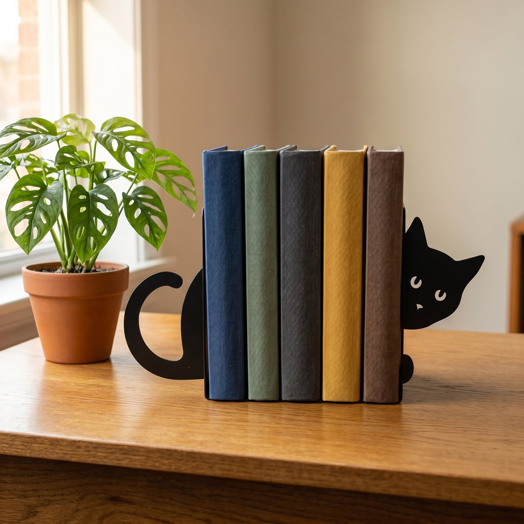 Unique Bargains 2Pcs Decorative Cartoon Metal Bookends Black Cat 4.7*6.7*6.7inch