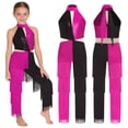 thumbnail image 2 of Aislor Girls Latin Dance Performance Bodysuit Shiny Sequin Tassel Jumpsuit Dancewear Hot Pink 10, 2 of 7