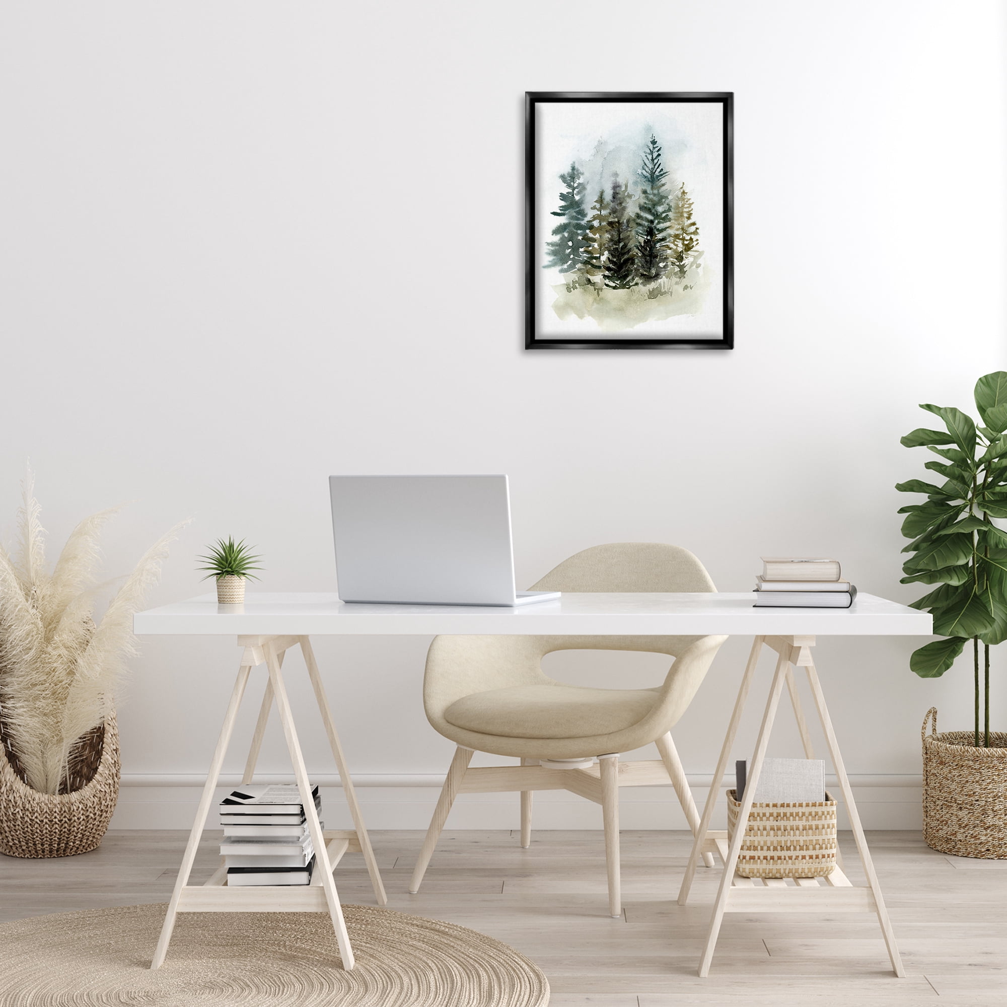 Stupell Industries Layered Woodland Trees Botanical & Floral Painting Black Floater Framed Art Print Wall Art, 17 x 21