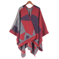 thumbnail image 1 of Poncho pour Femmes Châle Enveloppant à Blocs de Couleur Cape Ouverte devant Couverture d'Hiver Surdimensionnée Châle Réversible Cardigan Épais (Rouge), 1 of 5