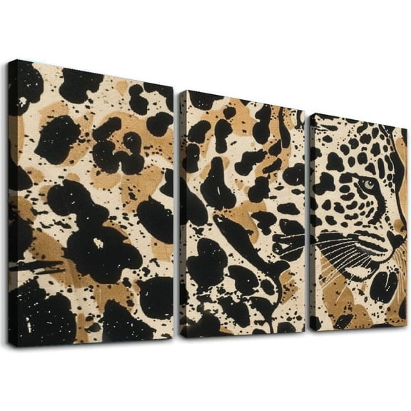 Shadudu Leopard Print Canvas Wall Decor Triptych for Living Room Bedroom Office, Set of 3 12x16 Inches Unframed Artwork 12"x16"x3pcs