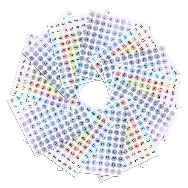 20 Pack Self Adhesive Numbered Stickers for Easy Organization at Home, Office, Classroom, and Sports Events