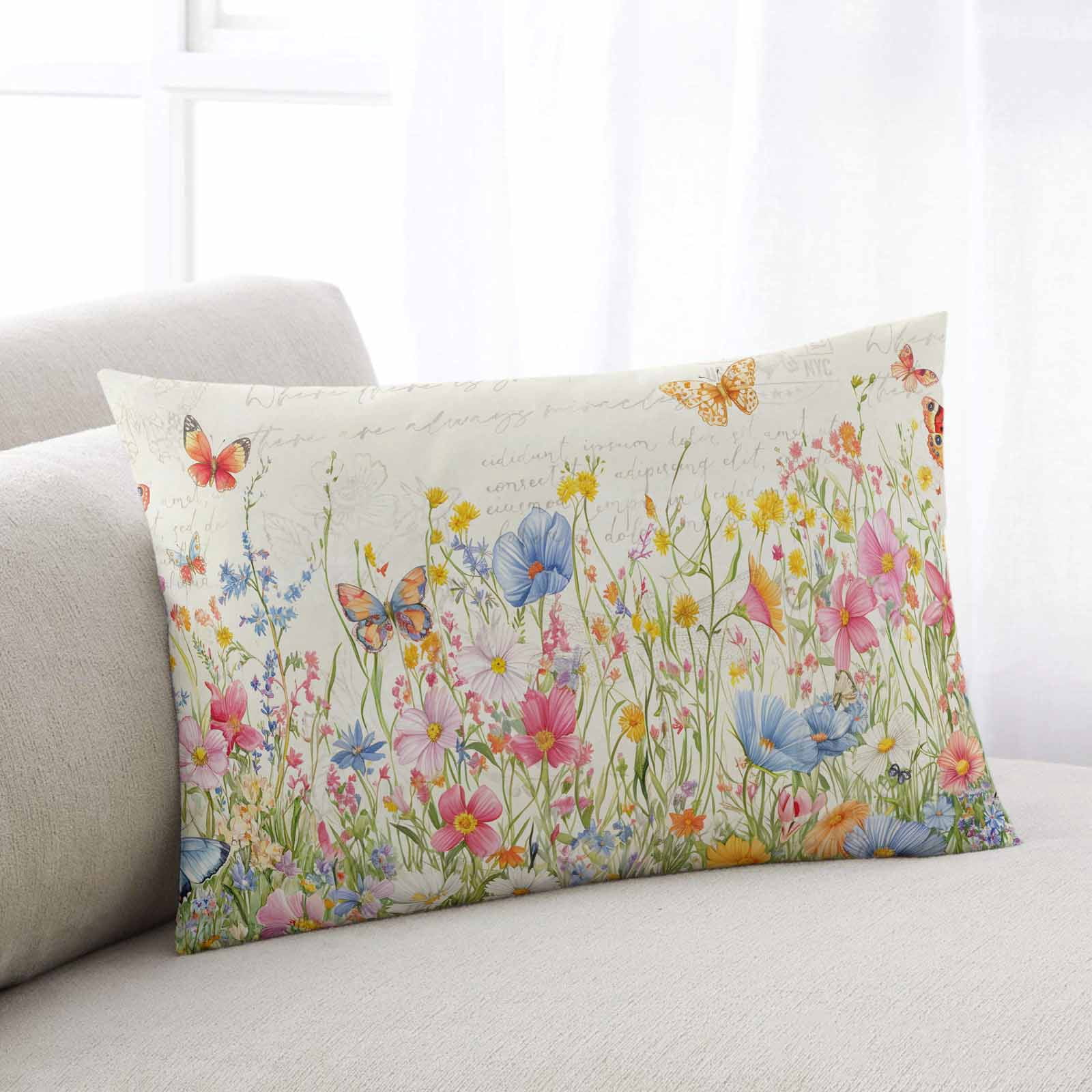 Butterfly Floral Vintage Body Pillow Cover, Pillowcase Protectors with Zipper, Breathable Decorative Throw Pillow Case Cover, Pillow Shams for Couch Sofa 24x36Inch