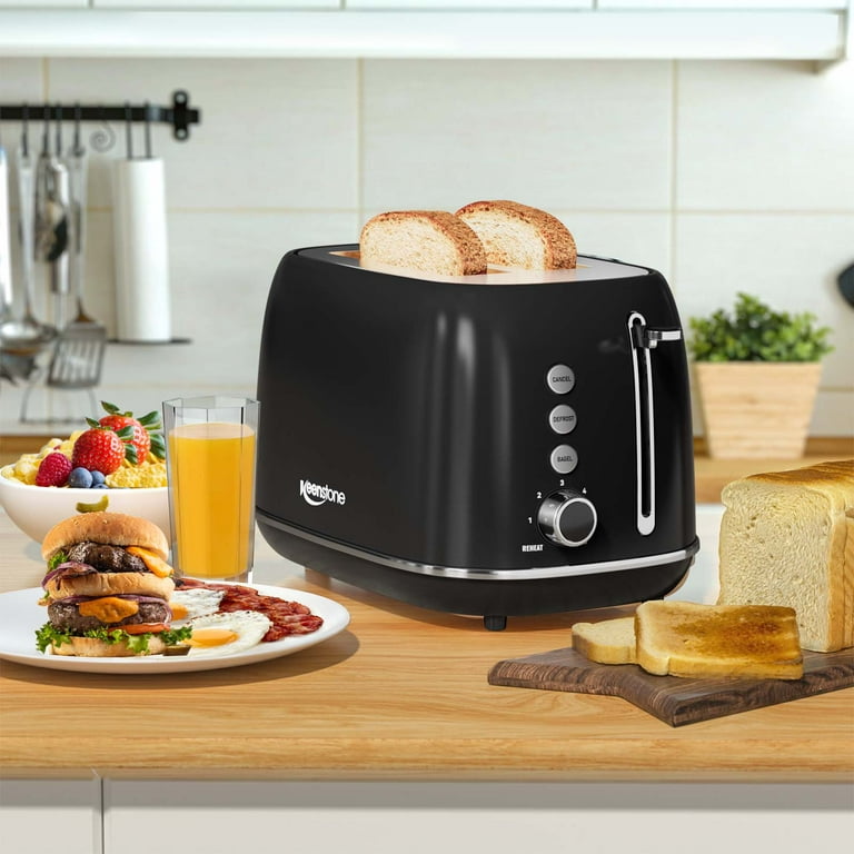  Anfilank Compact 2 Slice Toaster with 1.5 Extra Wide Slots,  Built-in Warming Rack & Removable Crumb Tray - 6 Browning Options, with  Defrost, Bagel, and Cancel Function - Matte Black: Home