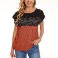 thumbnail image 2 of USSUMA Womens Plus Tops and T-Shirts - T Shirts for Women Short Sleeve Summer Tops O-neck Lace Patchwork Shirts Summer Basic Loose Casual Tops Tee Shirts 2022 Beach, 2 of 5