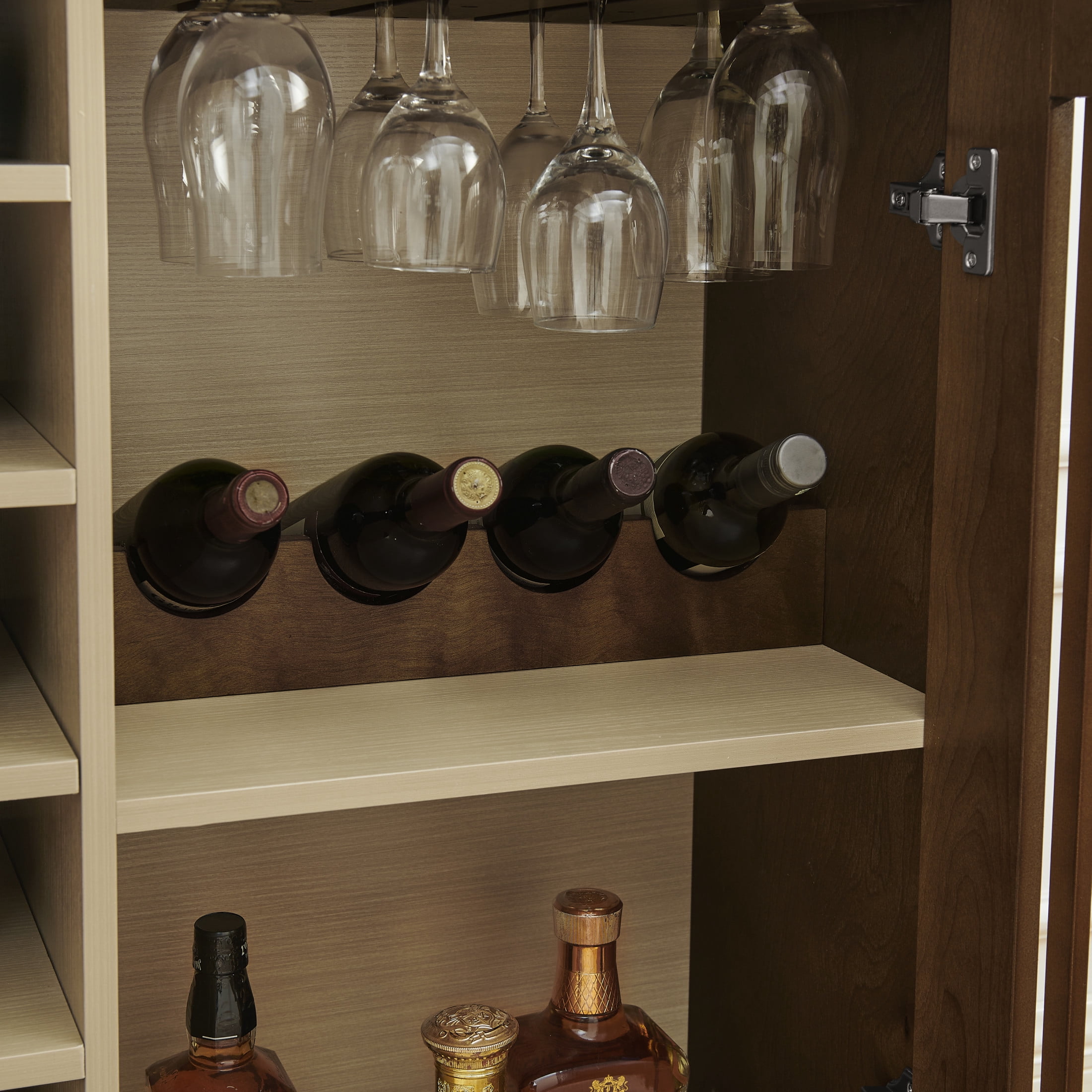 GDF Studio 43.1" Mid Century Modern Fluted Liquor Cabinet with Wine Rack & Glass Holder, Walnut