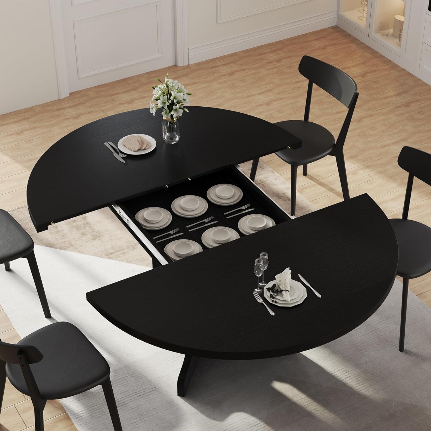 iPormis Extendable Round Dining Table for 6, Black photo 3