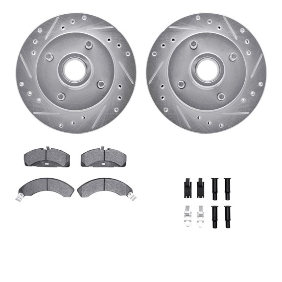 Dynamic Friction Company Front Brake Rotors-Drilled and Slotted-Silver with 5000 Advanced Brake Pads includes Hardware 7512-55063