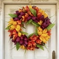 thumbnail image 3 of 18 Inch Tulip Wreath for Front Door, Spring Summer Silk Wreath with Green Leaves Artificial Tulip Flower Wreaths for All Seasons Window Wall Wedding Valentines Day Decor, 3 of 9