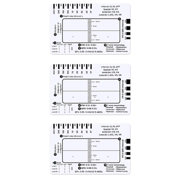3X Regla de ECG de 7 Pasos, Regla de ECG de 7 Pasos para Interpretación de ECG/EKG, Herramienta Rápida y Veloz de Análisis y Medición Cardíaca
