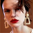 thumbnail image 2 of Gold Rectangle Geometric Dangle Earrings, Fashion Statement Drop Earrings for Women, 2 of 15