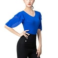 thumbnail image 3 of Women Ladies Adult Ballroom Walzt Dance Bodysuit Leotard Body Top Outfit Frill Arm Shirt V Cut Neck, 3 of 6
