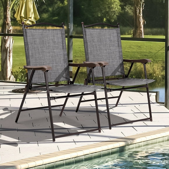 Costway Conjunto de 2 Sillas Plegables para Patio con Apoyabrazos Sillas de Comedor Portátiles para Terraza Piscina Jardín 64 x 58 x 91 cm
