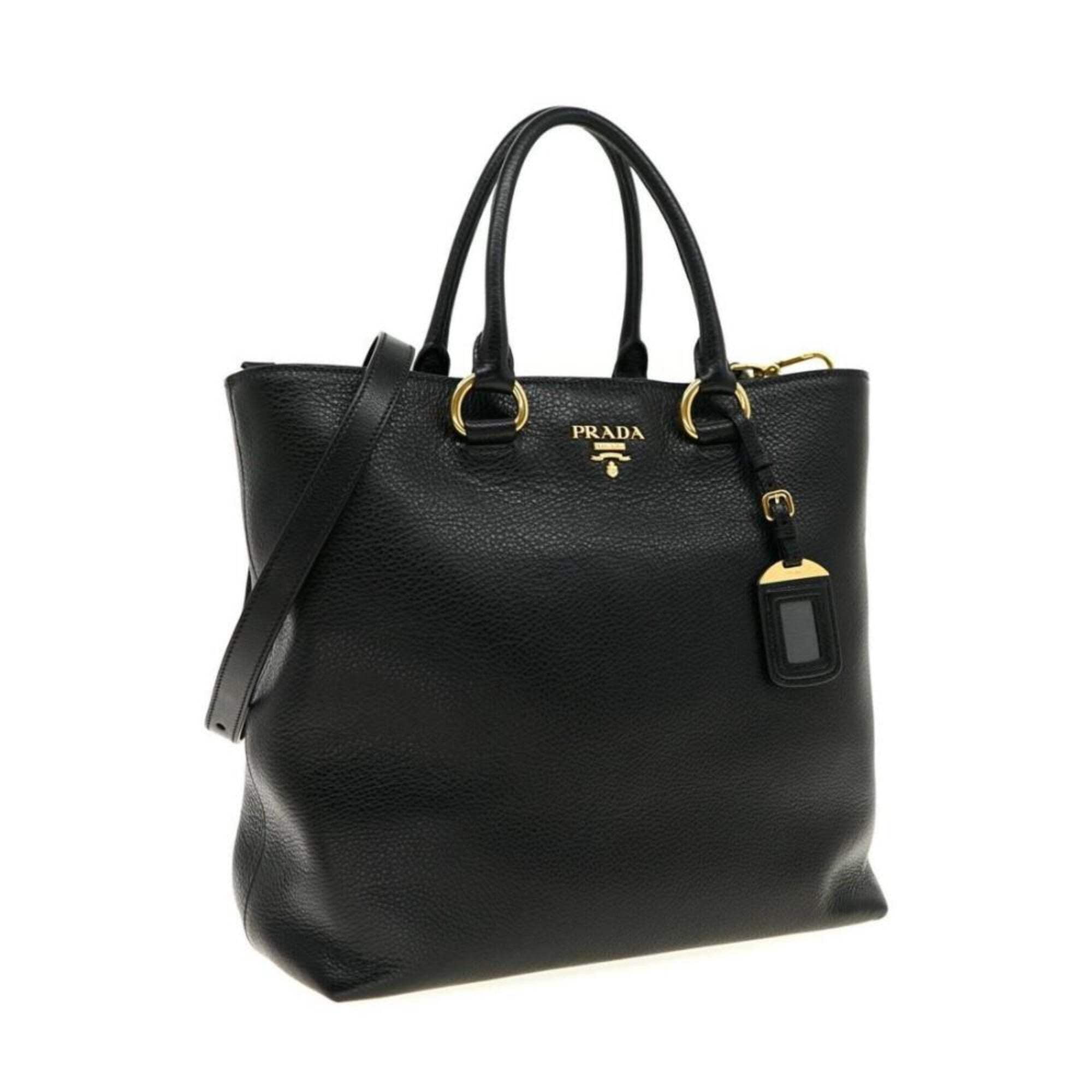 PRADA BANDOLIERA VITELLO PHENIX トートバッグ【ランク:A】 New Prada Black Vitello Phenix Leather Shopping Tote Bag