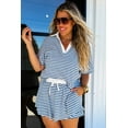 thumbnail image 5 of Plus Size Women's Blue Stripe Short Sleeve Collared V Neck Top and Skort Set | [ZhiHiMeRi] | (US 14W-16W)1X, 5 of 12