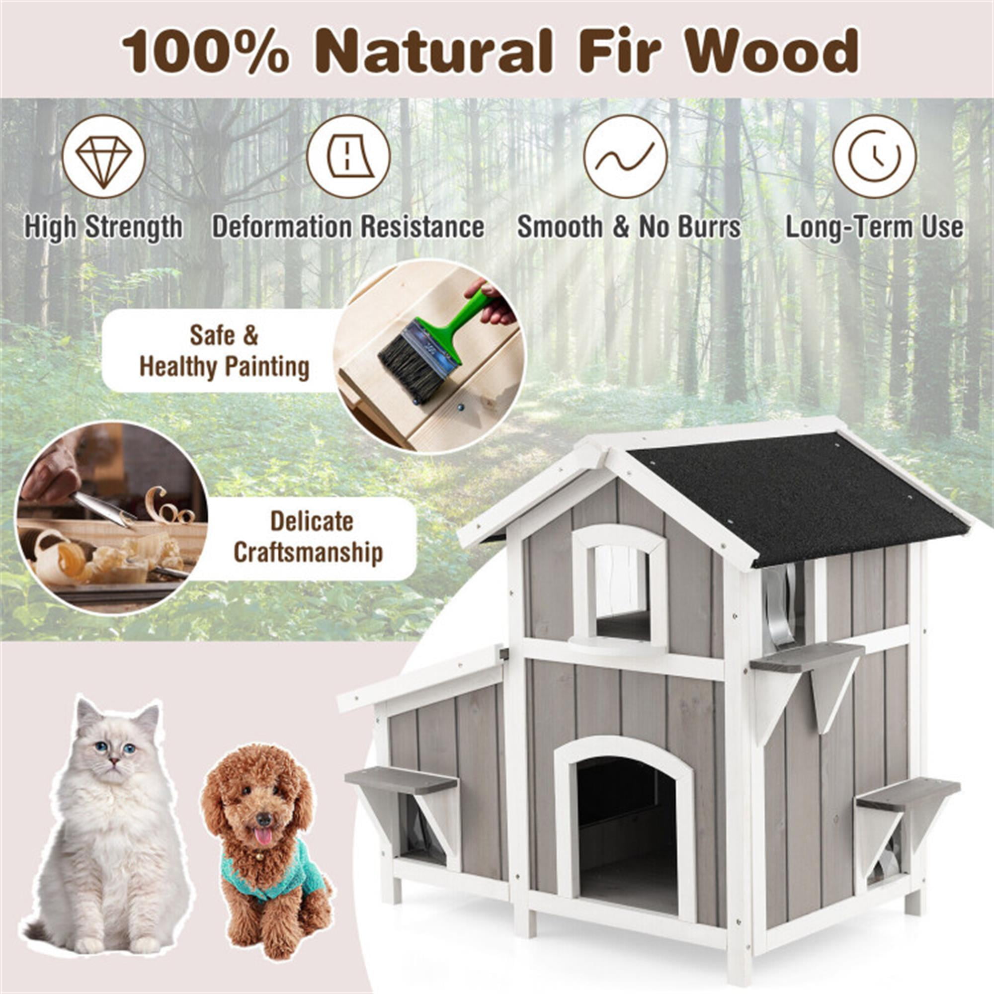 Pefilos 39" Outdoor Feral Cat House Indoor Kitty Shelter with Escape Door for Cats Insulated, Weatherproof Roof Cat Condo, Gray Pefilos 39" Outdoor Feral Cat House Indoor Kitty Shelter with Escape Door for Cats Insulated, Weatherproof Roof Cat Condo, Gray