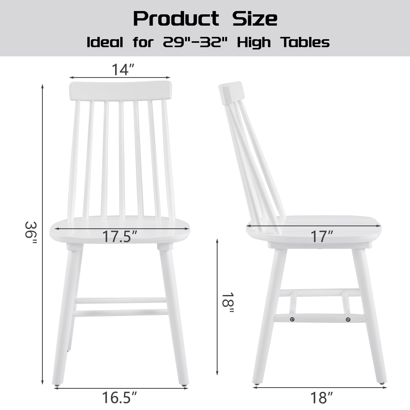 Farmhouse Windsor Dining Chairs Set of 6, Solid Wood Spindle Back Kitchen Chairs for Dining Room, White