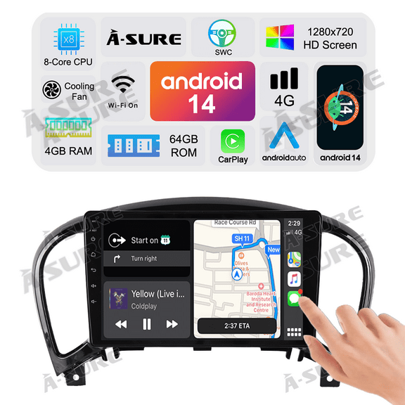 Asure 9" 4 64G Car Stereos For Nissan Juke F15 (2010-2018) | Infiniti ESQ (2011-2017) Low-end version with Android Auto and CarPlay Radio/BT 5.0/Navi