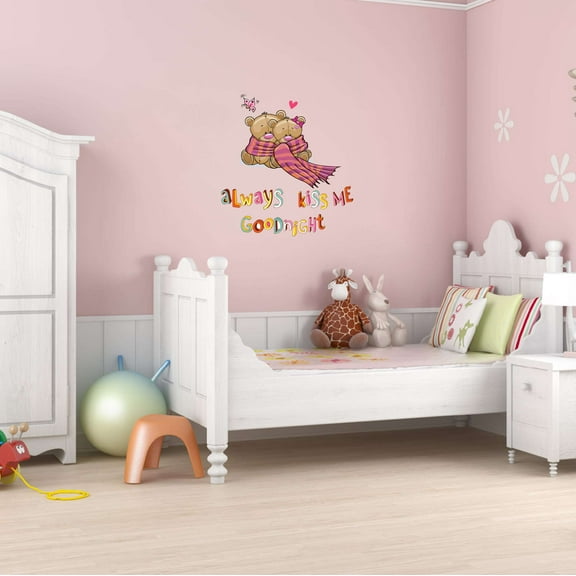 Teady Bear Hugging Scarf Always Kiss Me Goodnight Hugs Kisses Girls Love Beautiful Crown Prince Unicorns Royalty Sweet Dreams Decorating Holiday Gift Ideas Wall Decal Sticker - Size: 27 In X 30 In