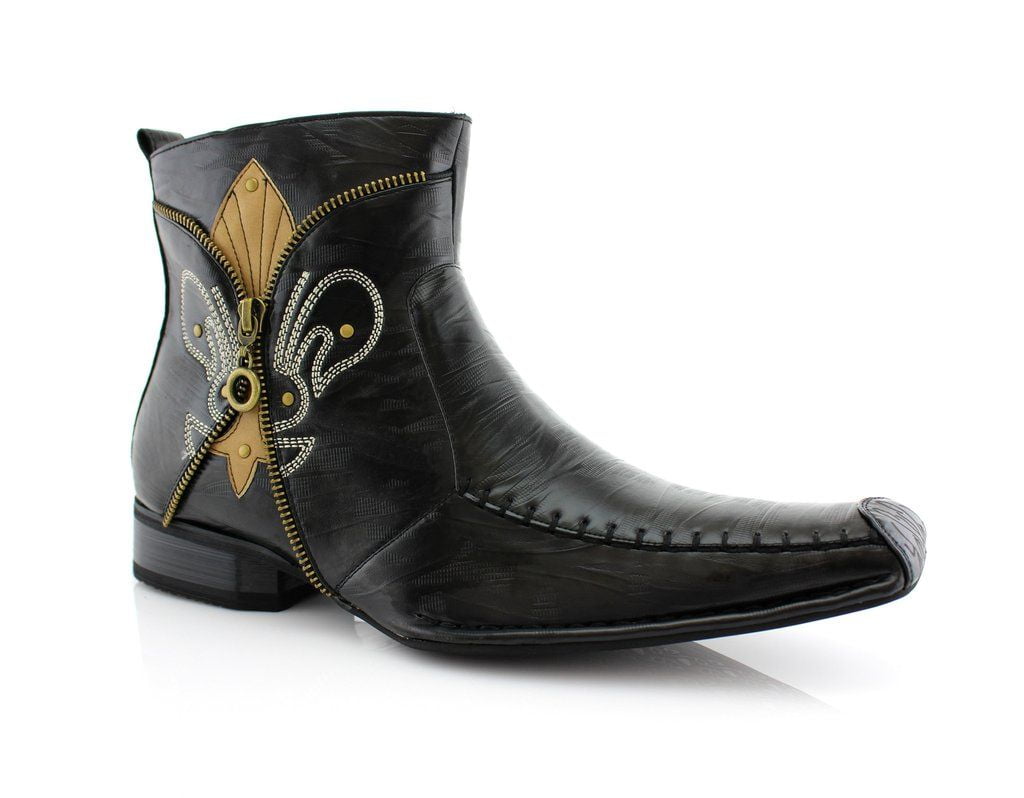 Motorcycle & Combat Boots Delli Aldo Mens 668 Square Toe Fleur De Lis