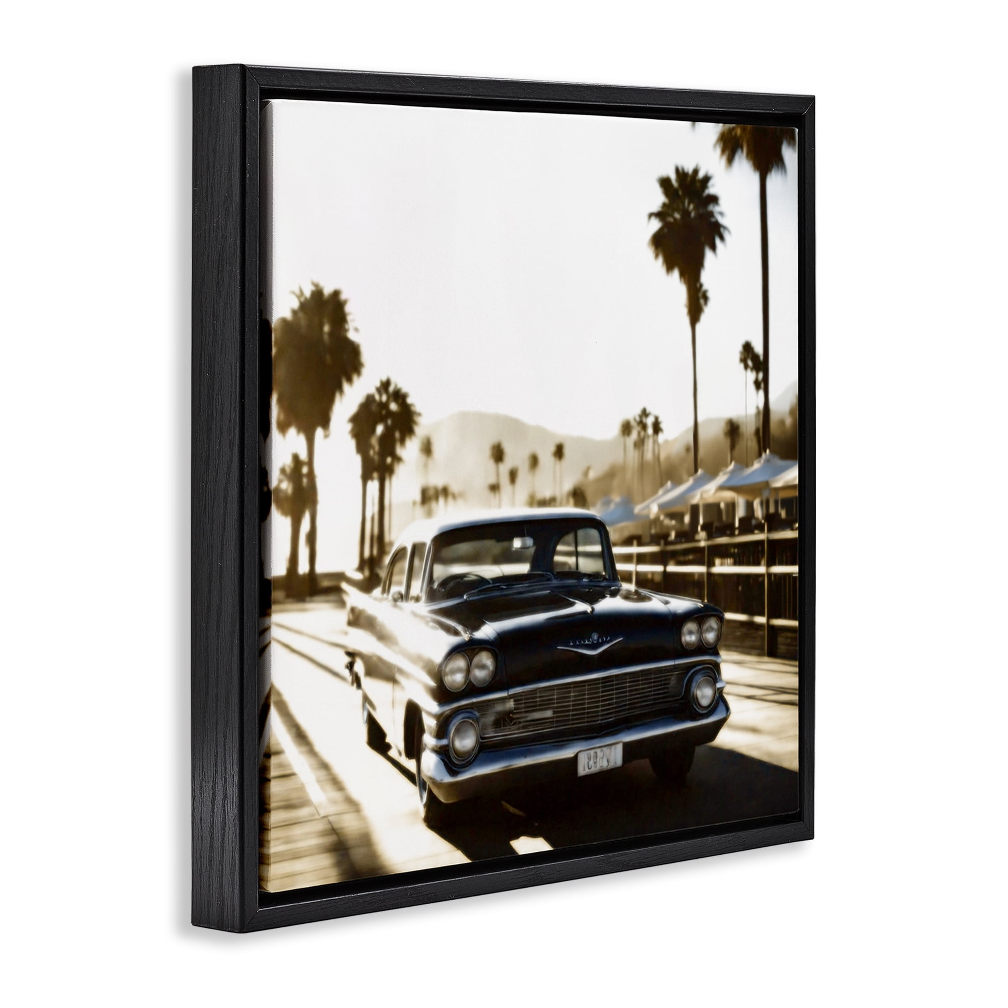 Stupell Industries Antique Car Cruising Transportation Painting Black Floater Framed Canvas Art Print Wall Art, 25 x 25