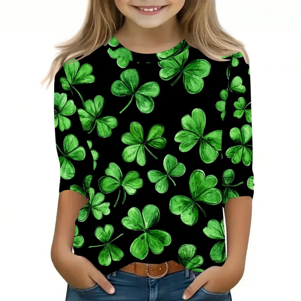 Blusas y camisas de manga larga y cuello redondo para niños, tallas medianas y grandes, informales, con estampado de San Patricio, mangas a ochos y cuello redondo, camisetas para niños.