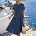 thumbnail image 2 of Puntoco Dresses for Women Summer Cotton Linen Solid Gauze Dress Loose Casual Beach Vacation Flowy Midi Dress with Pockets Navy M(M), 2 of 9