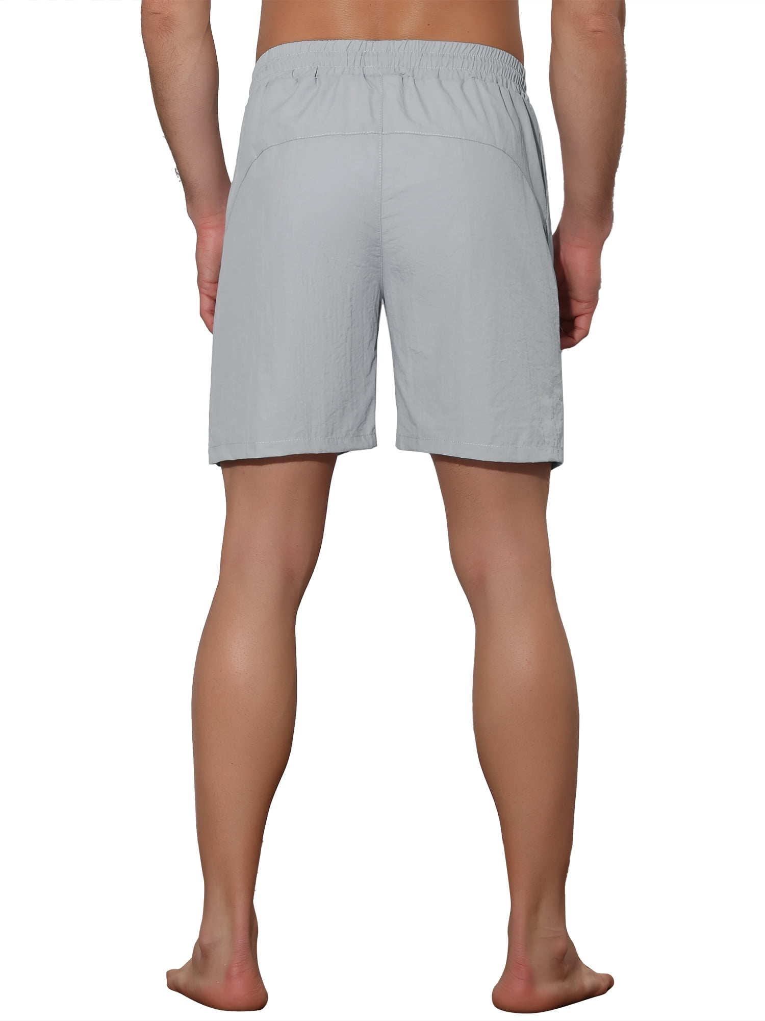 Unique Bargains Men's Solid Color Elastic Waistband Lightweight Swimwear Shorts 32 Gray