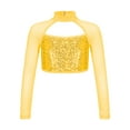 thumbnail image 7 of iiniim Girls Shiny Sequins Hollow Out Long Sleeve Crop Tops for Dance Workout Gymnastics Gold 12, 7 of 7