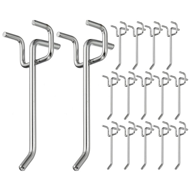 Uxcell 20 Pcs Crochets pour Panneau Perforé, Kit de Crochets pour Panneau Perforé de 3,9 Pouces pour Rangement d'Outils de Garage, Ton Argenté (1,2mm Dia)