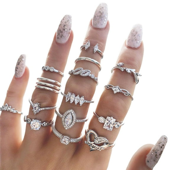 OFFIGAM 15Pcs Adjustable Everyday for Women, Alloy Jewelry Set, Perfect for Dating and Daily Wear